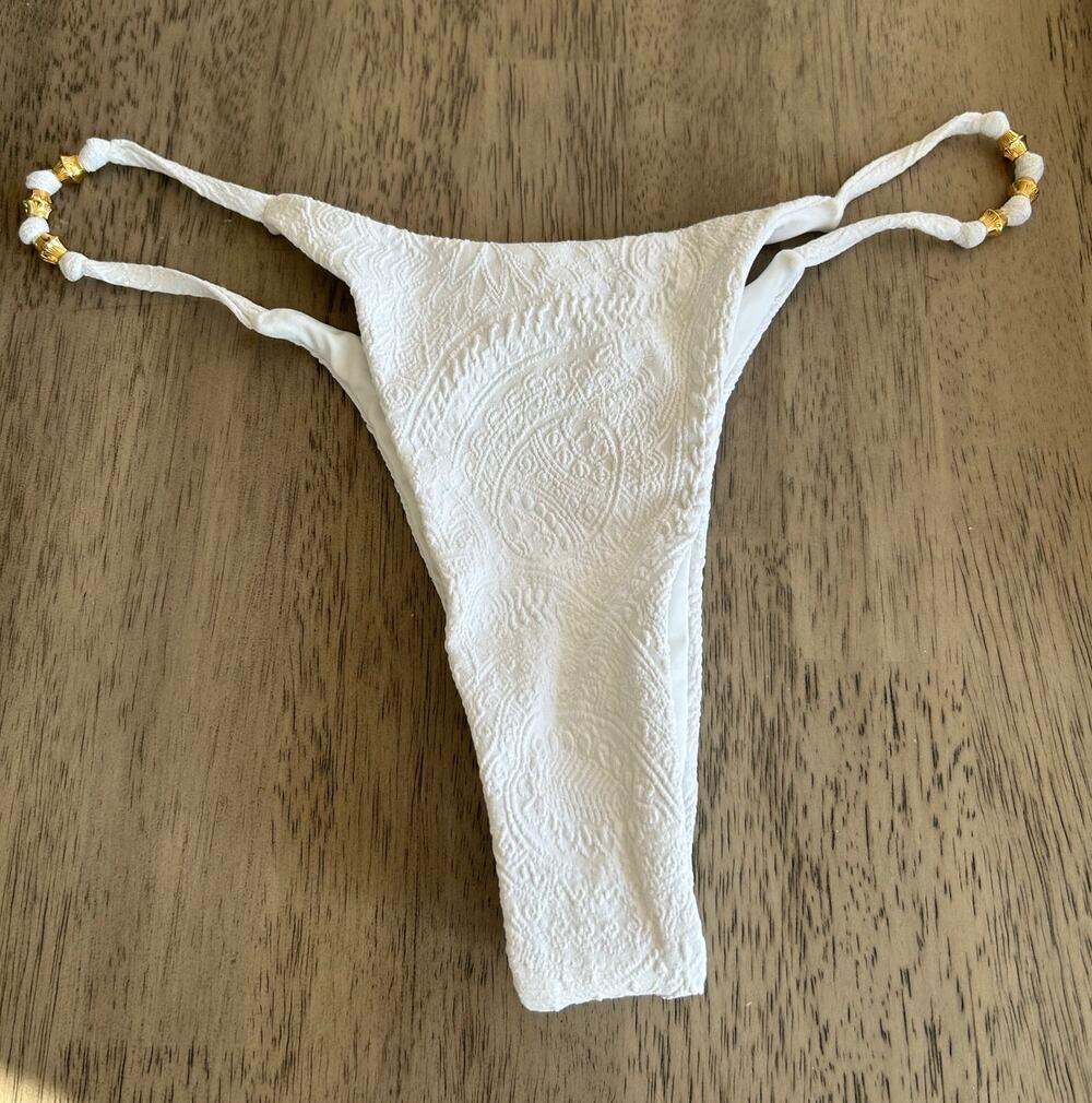JMP The Label White Paisley Thong Bikini Bottom - M